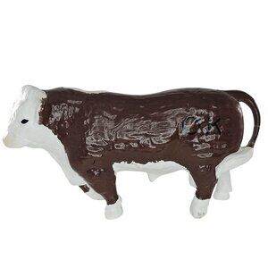 Handcrafted Oklahoma Pollettes Ceramic Cow Figurine Brown & White *Repaired*